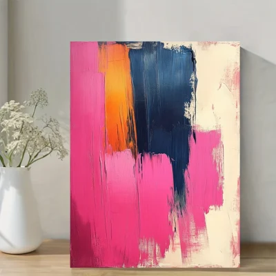 Modern Pink Brushstroke Wall Art Canvas Framed 40x60