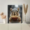 Vintage Squirrel Eating Noodles Wall Art Canvas Framed 40x60 - Image 3