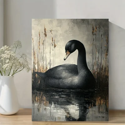 Black Swan  Nature-Inspired Wall Art Canvas Framed 40x60