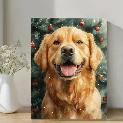 Golden Retriever Christmas Tree Wall Art Canvas Framed 40x60