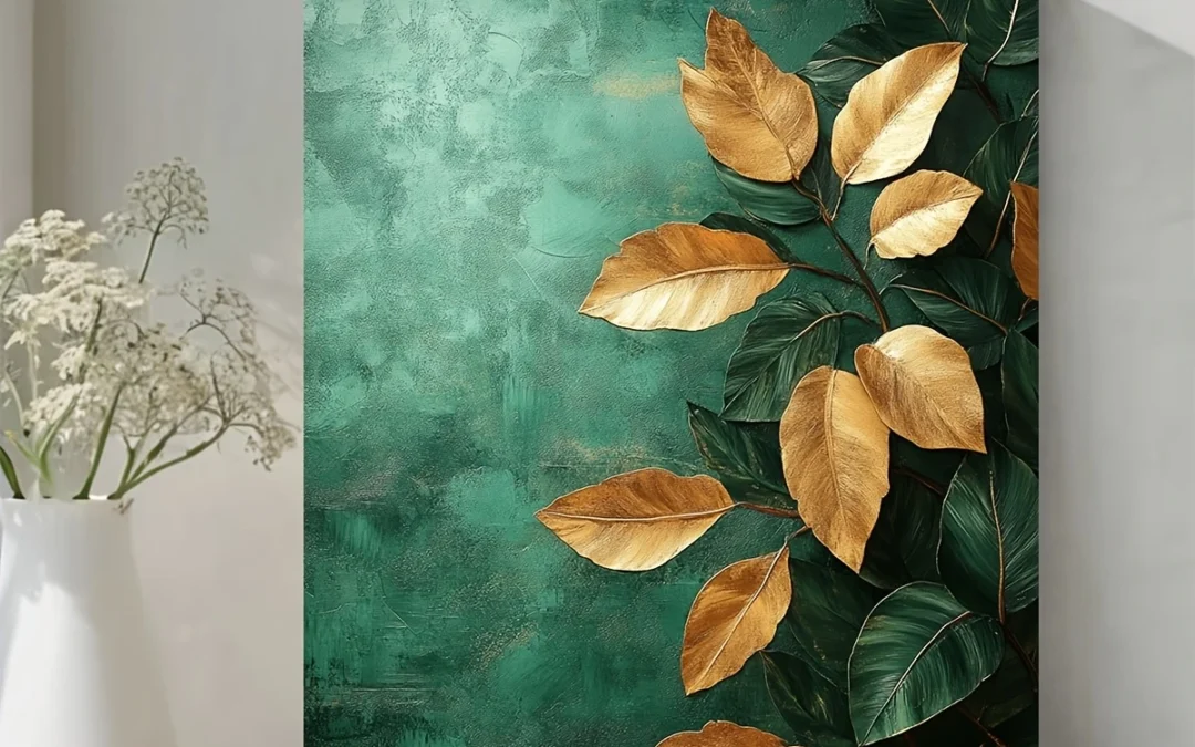 Green and Golden Botanical Wall Art Canvas Framed 40×60