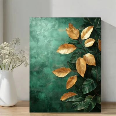 Green and Golden Botanical Wall Art Canvas Framed 40x60