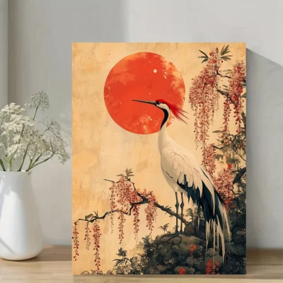 Vibrant Red Sunset And  Floral Accents Wall Art Canvas Framed 40x60
