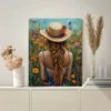 Cottagecore Floral Hat Woman in Garden Wall Art Canvas Framed 40x60 - Image 3