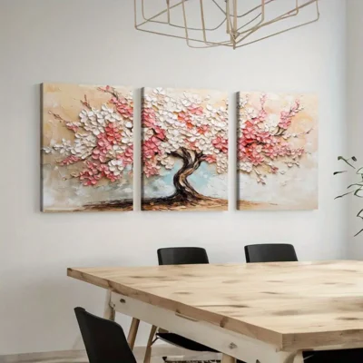 3pcs Vibrant Pink and White Flowers, Nature Scene Wall Art Set Canvas Framed 40x60cm - High Quality Print 100% Australian Made Wall Canvas Ready to Hang