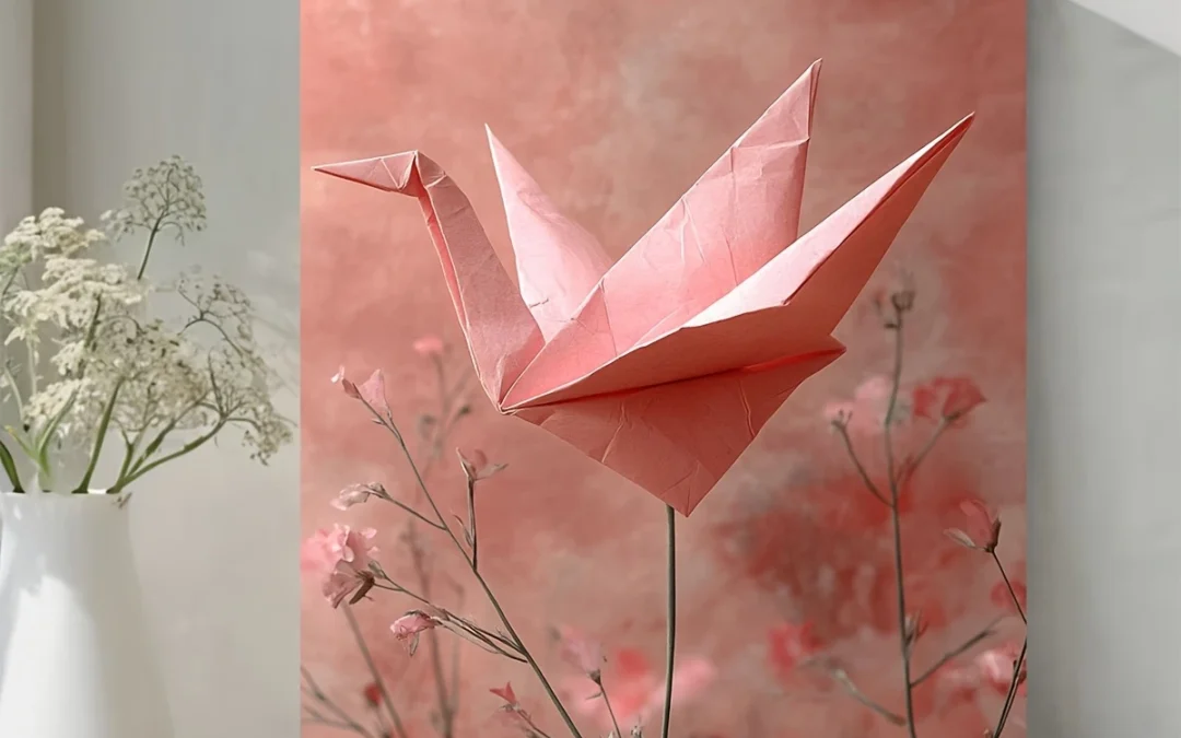 Light Pink Origami Crane Wall Art Canvas Framed 40×60