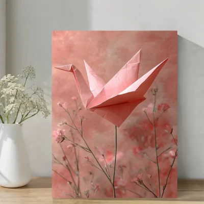 Light Pink Origami Crane Wall Art Canvas Framed 40x60