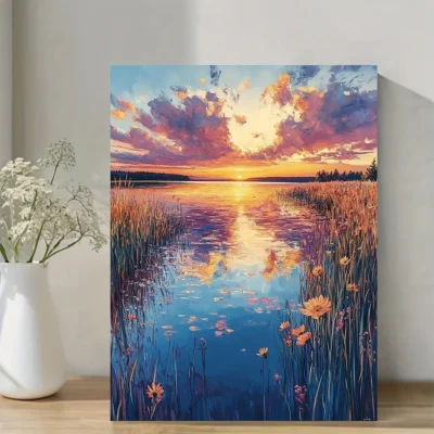 Lake Sakakawea Sunset Scene Wall Art Canvas Framed 40x60