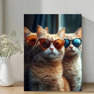 Funny Three Cat Bathroom Wall Art Canvas Framed 40x60