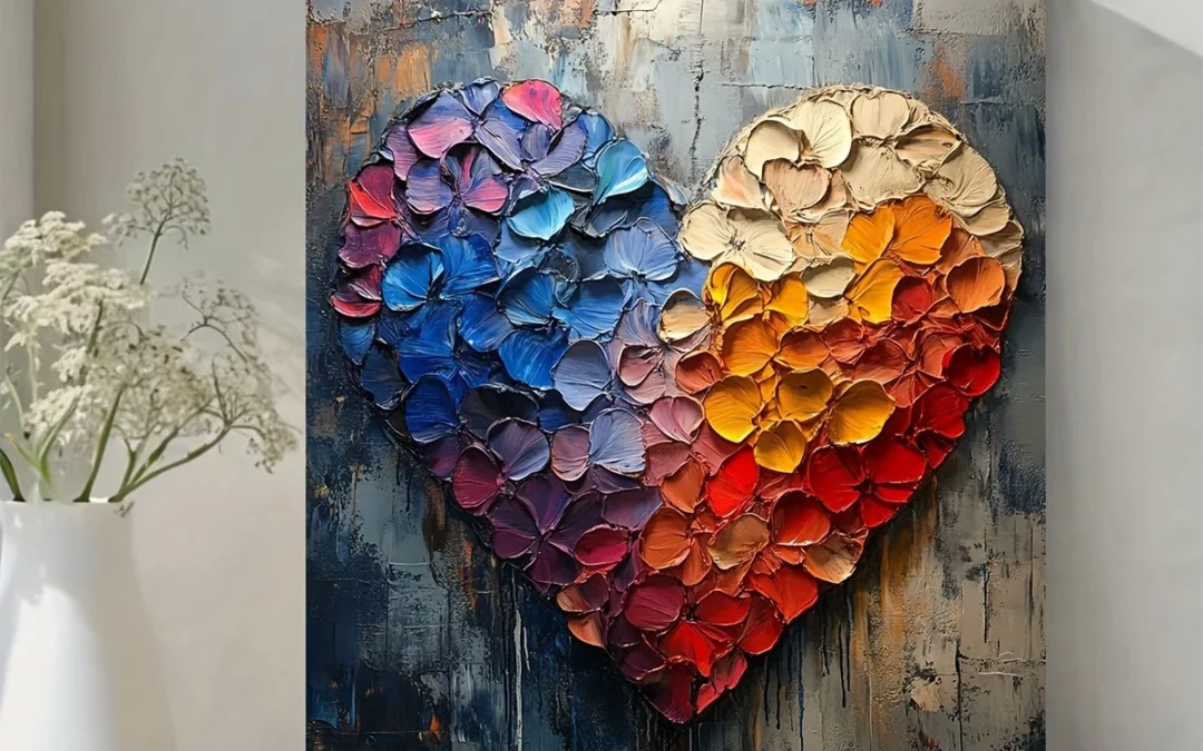 Romantic Colorful Abstract Heart Oil Painting Wall Art Canvas Framed 40×60