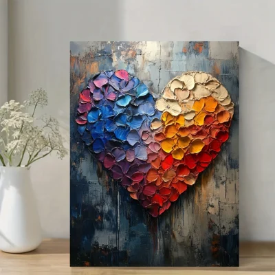 Romantic Colorful Abstract Heart Oil Painting Wall Art Canvas Framed 40x60