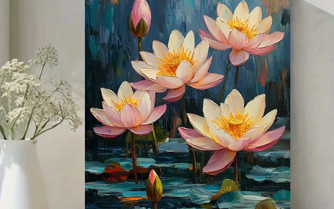 Modern Impressionism Water Lilies Painting  Wall Art Canvas Framed 40×60