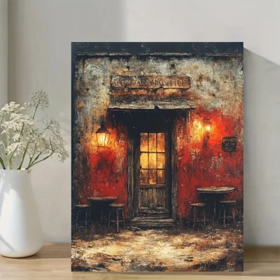 Western Town With Warm Lantern Lights Wall Art Canvas Framed 40x60