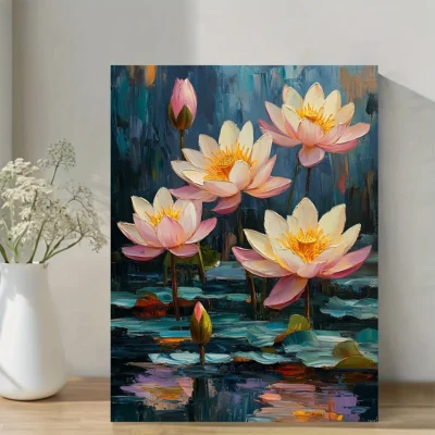 Modern Impressionism Water Lilies Painting  Wall Art Canvas Framed 40x60