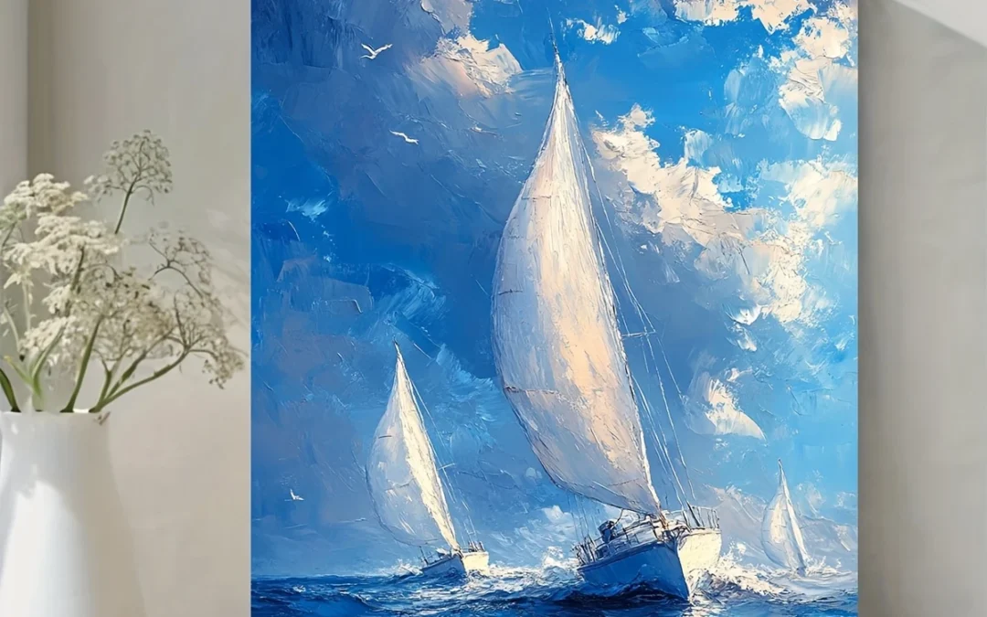 Sail Boat Sailing on the Blue Ocean Oil Painting Wall Art Canvas Framed 40×60