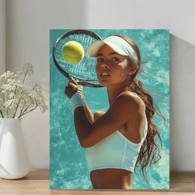 Vibrant Tennis Player with Racket and Ball Wall Art Canvas Framed 40x60