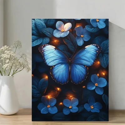 Magical Blue Butterflies & Dark Forest Wall Art Canvas Framed 40x60