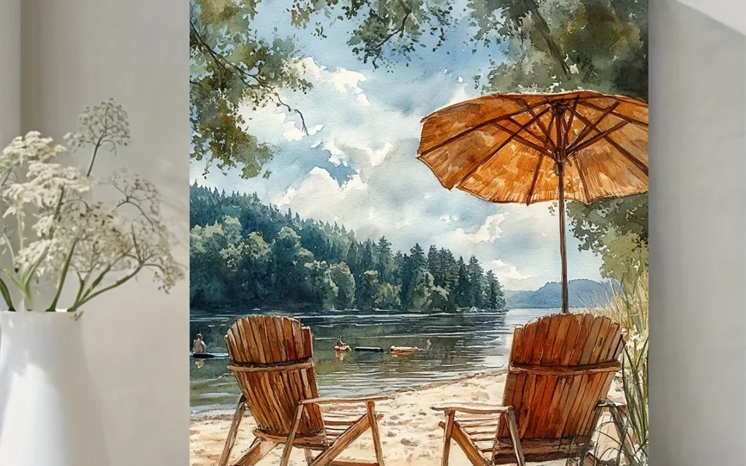 Serene Beach & Lake Scene  Wall Art Canvas Framed 40×60