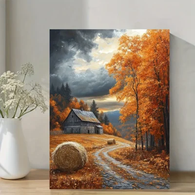 Autumn Farmhouse Country Landscape Wall Art Canvas Framed 40x60