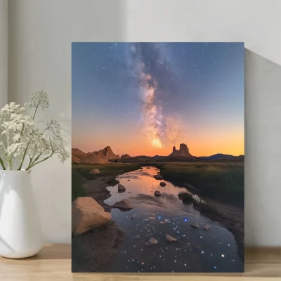 Panoramic Starry Night Sky & Mountain Landscape  Wall Art Canvas Framed 40x60