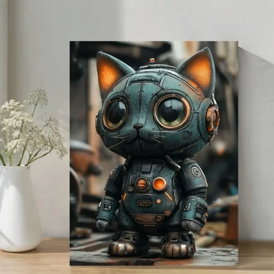 Cute Robot Cat Wall Art Canvas Framed 40x60