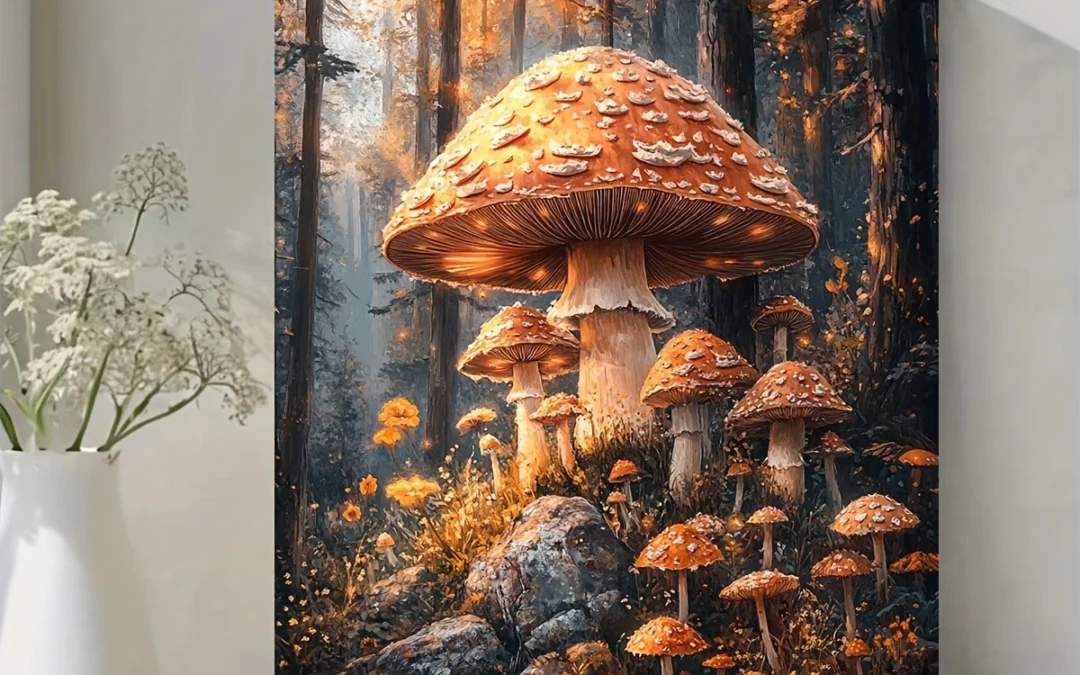 Magical Mushroom Fantasy Forest Wall Art Canvas Framed 40×60