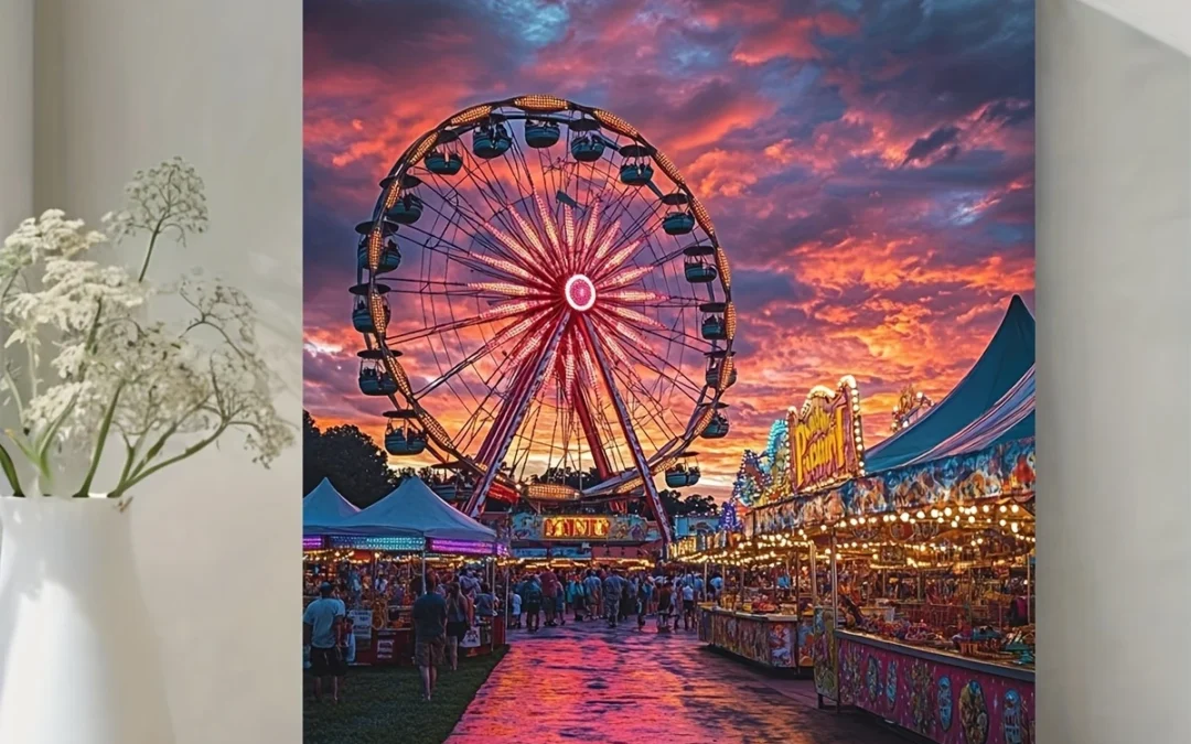 Rustic Country Fair at Sunset with Carnival Ferris Wheel & Warm Autumn ColorsWall Art Canvas Framed 40×60