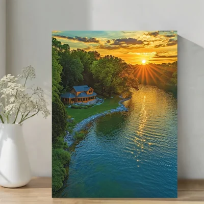 Scenic Lake House Wall Art Canvas Framed 40x60