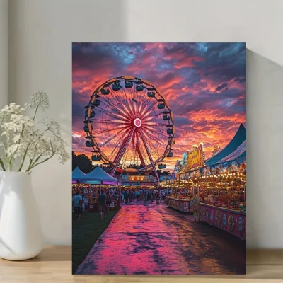 Rustic Country Fair at Sunset with Carnival Ferris Wheel & Warm Autumn ColorsWall Art Canvas Framed 40x60