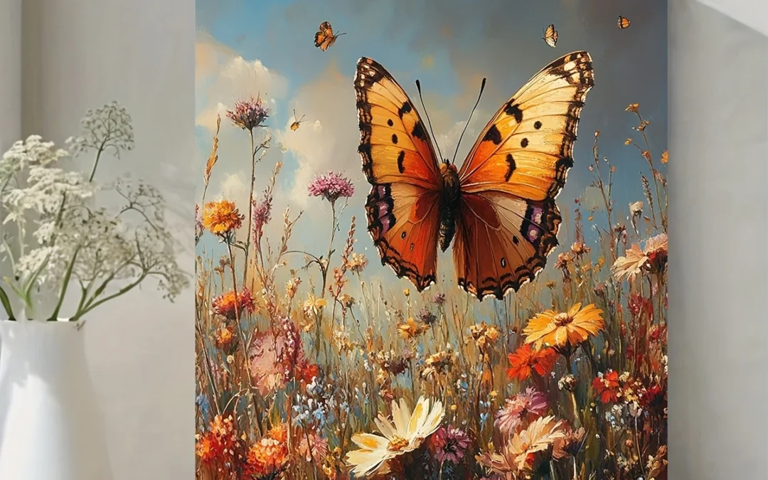 Butterfly & Wildflower Meadow Wall Art Canvas Framed 40×60