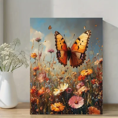 Butterfly & Wildflower Meadow Wall Art Canvas Framed 40x60