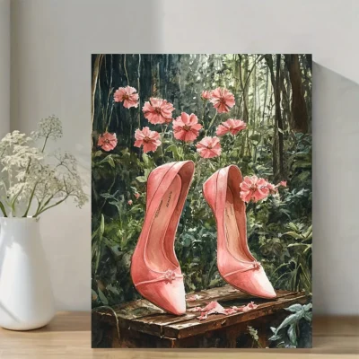 Ballet Slippers & Floral  Wall Art Canvas Framed 40x60