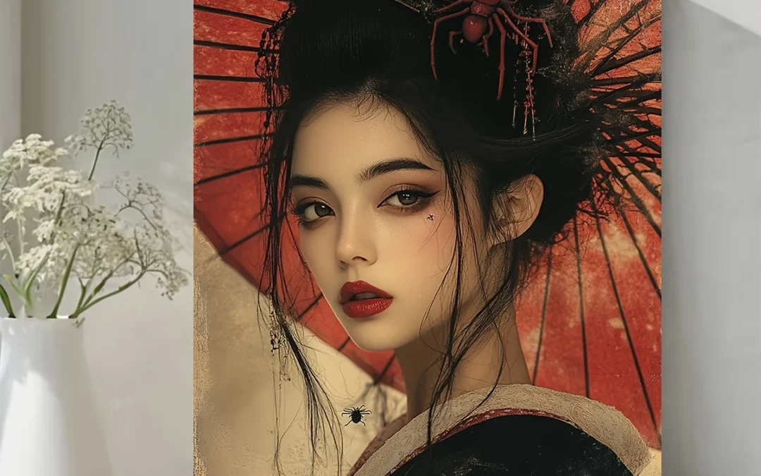 Japanese Geisha with Spider Wall Art Canvas Framed 40×60