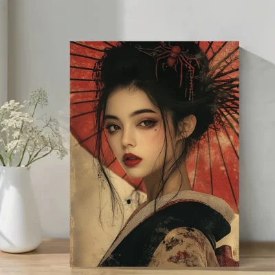 Japanese Geisha with Spider Wall Art Canvas Framed 40x60