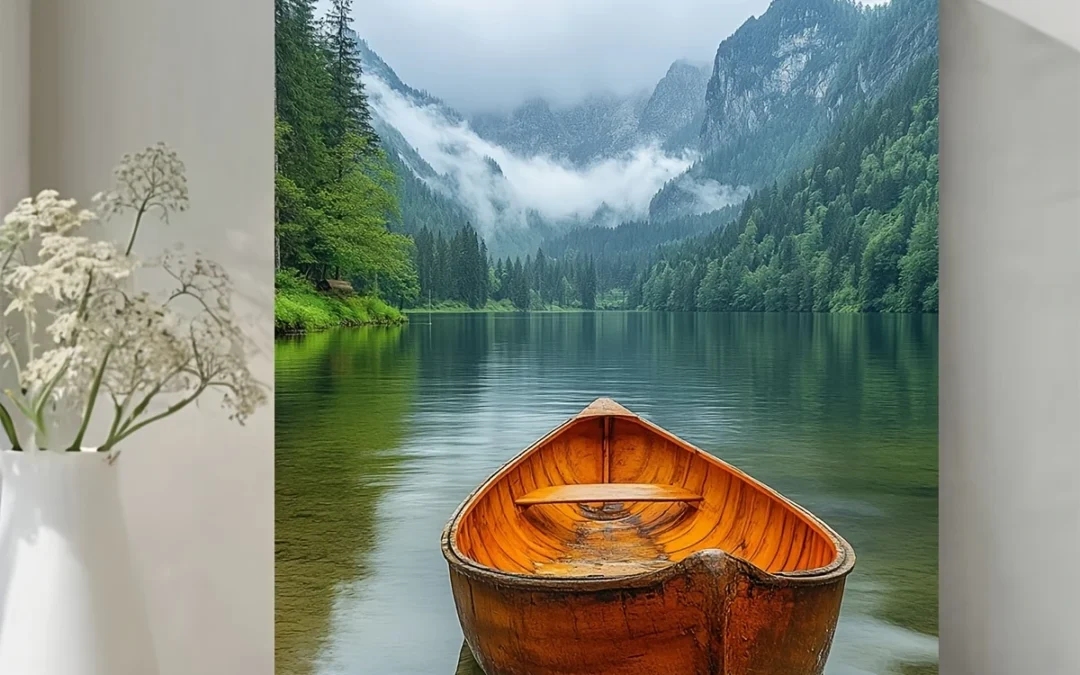 Serene Mountain Lake Scene Wall Art Canvas Framed 40×60