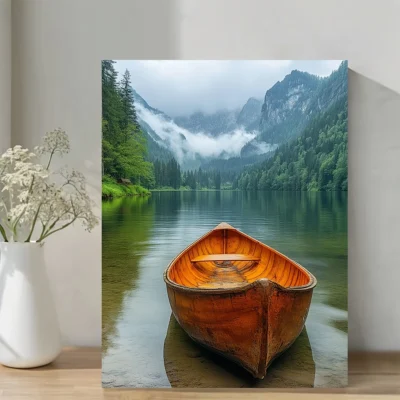 Serene Mountain Lake Scene Wall Art Canvas Framed 40x60