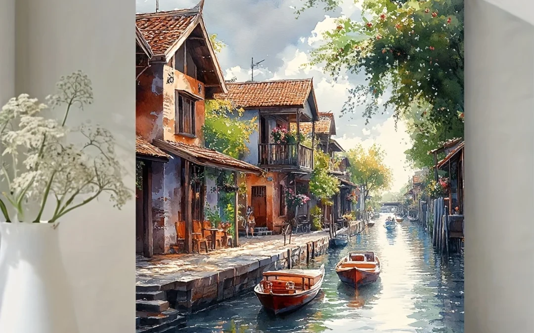 Bangkok Canal Thailand Oil Painting Wall Art Canvas Framed 40×60