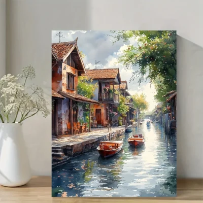 Bangkok Canal Thailand Oil Painting Wall Art Canvas Framed 40x60