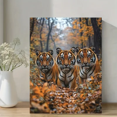 Three Majestic Tigers Autumn Forest Wall Art Canvas Framed 40x60