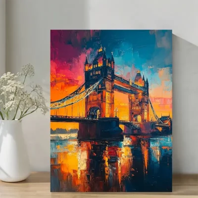 London Bridge River Thames UK Retro Vintage Abstract Oil Painting Wall Art Canvas Framed 40x60