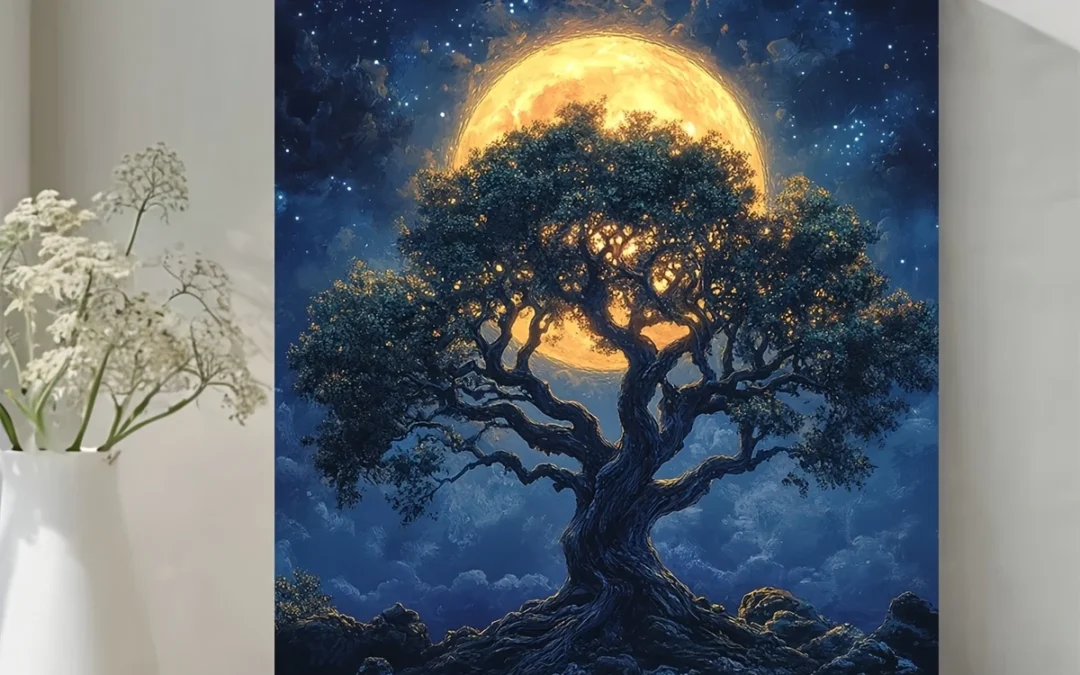 Mystical Tree , Moonlight Nature Wall Art Canvas Framed 40×60