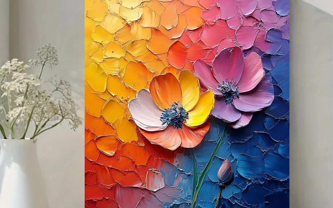 Vibrant Abstract Floral Wall Art Canvas Framed 40×60