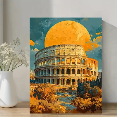 Colosseum, Rome, Italy Vibrant Sunset Scene Wall Art Canvas Framed 40x60