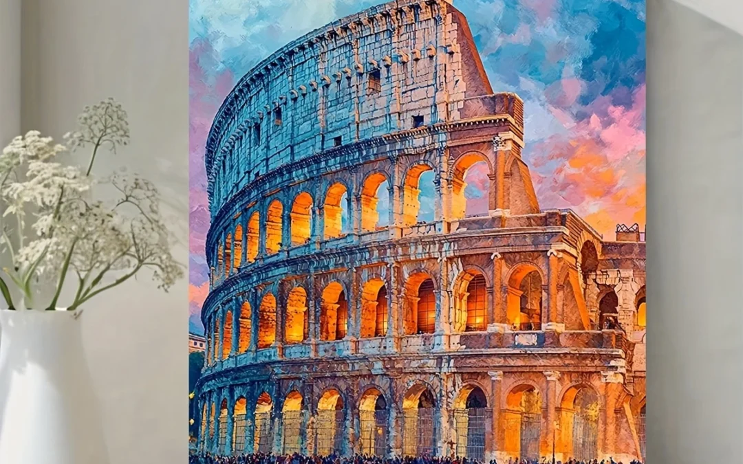 Colosseum Rome Italy Landmark Oil Painting Wall Art Canvas Framed 40×60