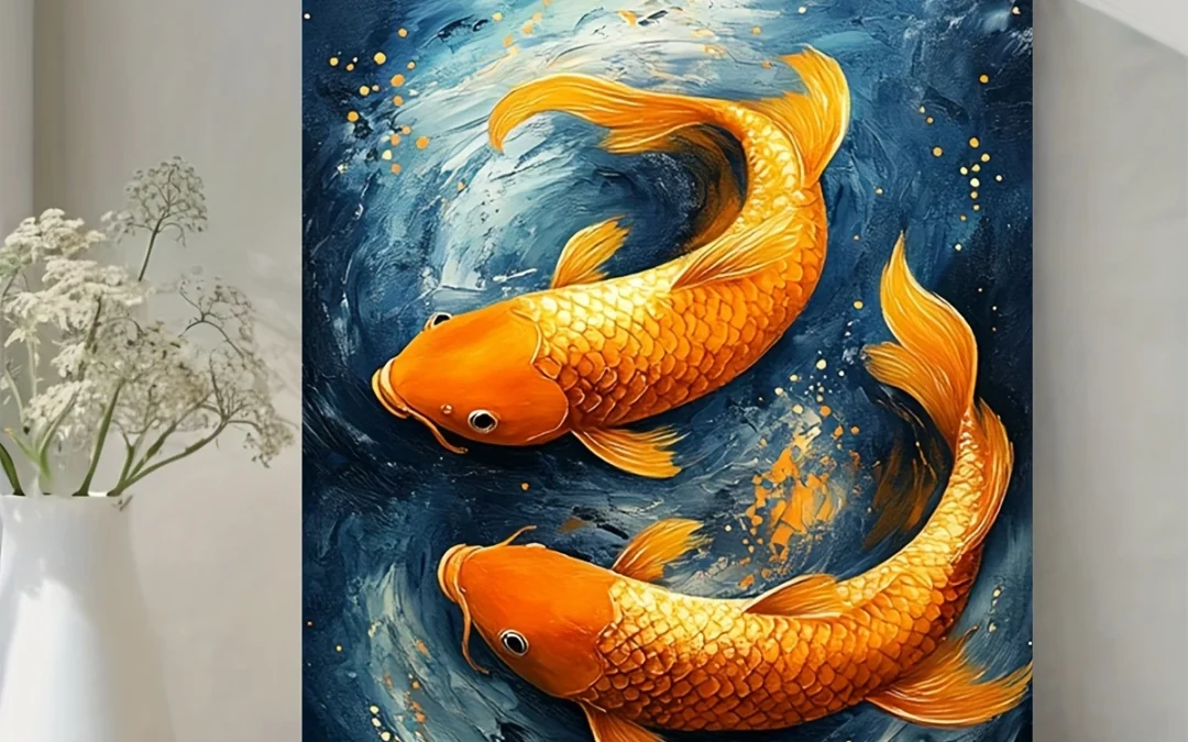 Vibrant Orange & Black Swirling Goldfish Wall Art Canvas Framed 40×60