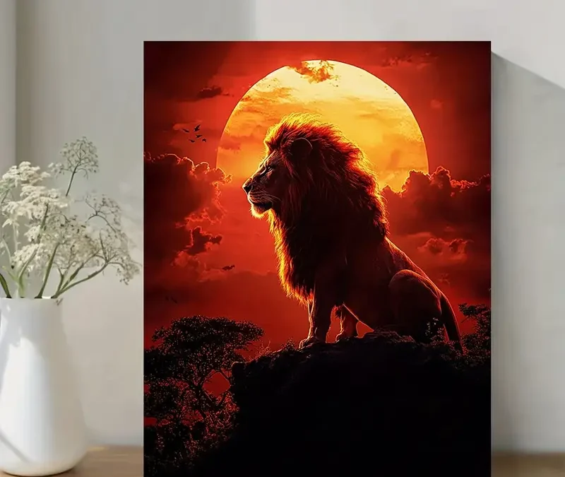 Majestic African Lion at dusk Wall Art Canvas Framed 40×60