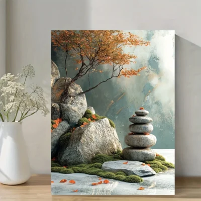 Japanese Zen Garden ,Abstract Serene Nature Wall Art Canvas Framed 40x60