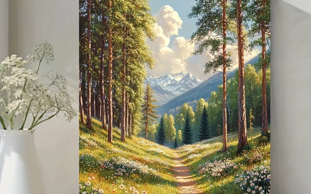 Sunlit Serenity: Enchanted Summer Forest Landscape Wall Art Canvas Framed 40×60