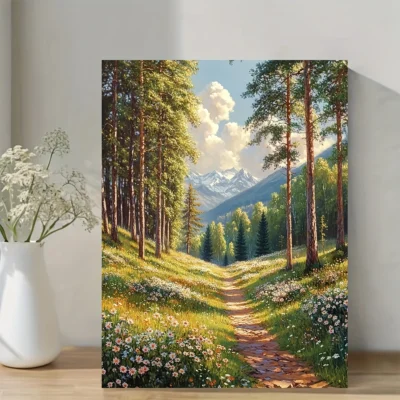 Sunlit Serenity: Enchanted Summer Forest Landscape Wall Art Canvas Framed 40x60