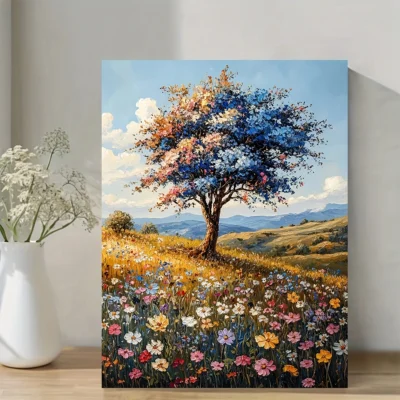 Rustic Oak Tree Landscape Wall Art Canvas Framed 40x60